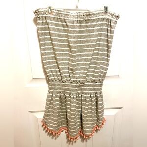 Natural life gray and white striped strapless, terrycloth cover-up dress